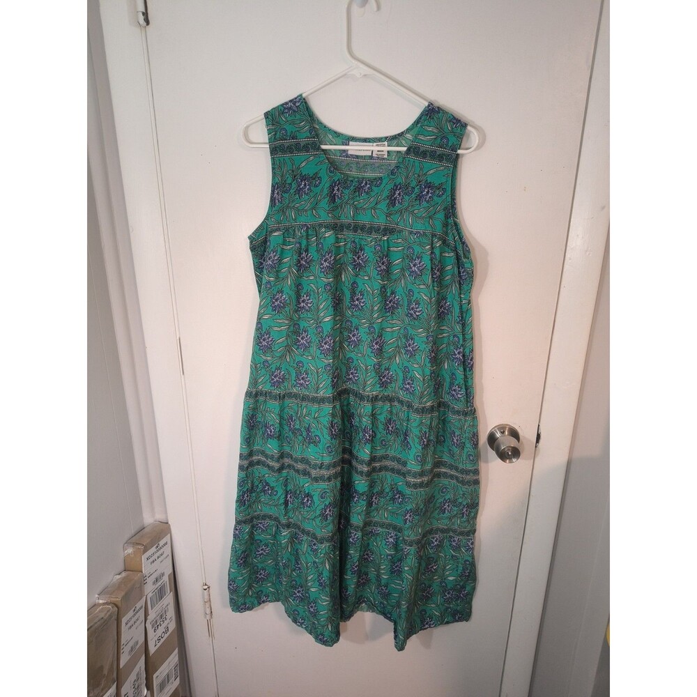 The Vermont Country Store Womens Medium Cotton Dress Sleeveless Green Floral